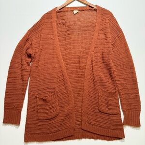 IJoah Women’s Long Line Loose Knit Pocket Grandpa Cardigan Burnt Orange, M